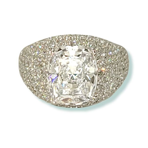 10.37ctw Cushion & Round Platinum on 925 Ring - Picture 3 of 9